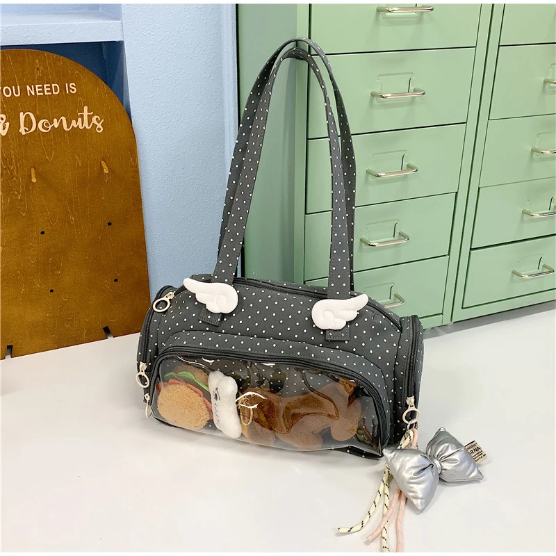 Angel Wings Ita-Tasche mit transparentem Sichtfenster, Damen-Umhängetasche im japanischen Stil, vielseitige Polka-Dot-Handtasche für den täglichen Pendelverkehr – Detail 30