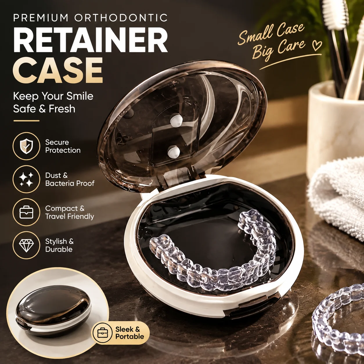Retainer Case for Invisible Braces Orthodontic Denture Bath Box Portable Cleaning Soak Container with Lid Travel Storage Holder