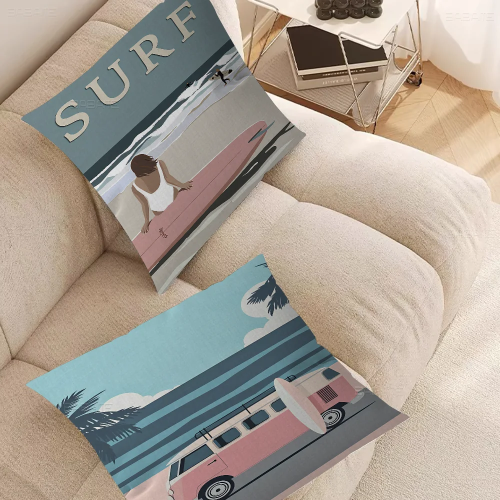 

Abstract Beach Girl Surf Boat Personalized Picture Text Home Decorative Pillows Household Gifts 45x45cm