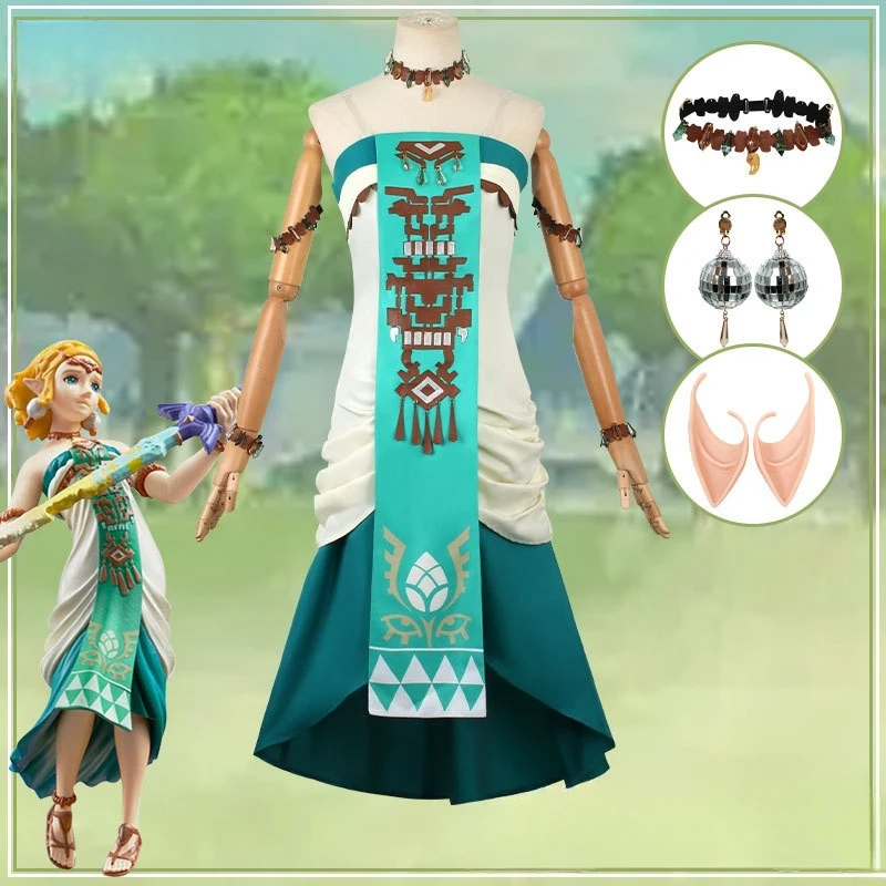 

The Legend Tears of The Kingdom Cosplay Princess Zelda Sexy Dress Uniform Wig Headdress Set Prop Halloween Costume Women