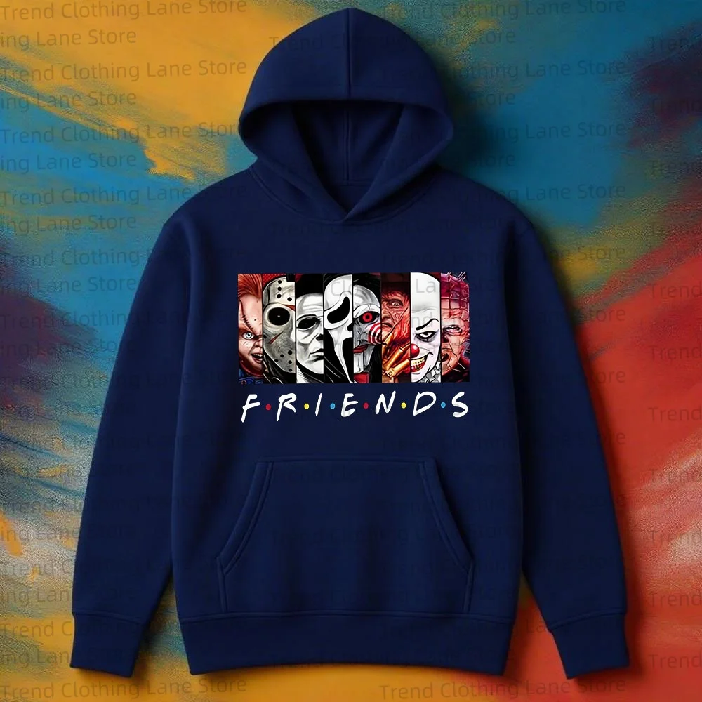 

Black humorous horror hoodie, social wear men's no drawstring sweatshirt, horror movie fan Halloween gift, parent-child outfit