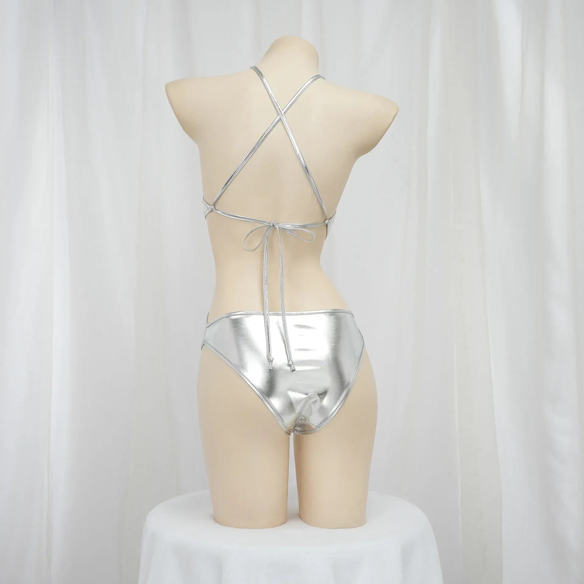 Anime Backless Bodysuit Women Cosplay Costume Japanese Swimsuit Cute Girl Underwear Gold Sliver Hollow Swimwear Role Play Outfit