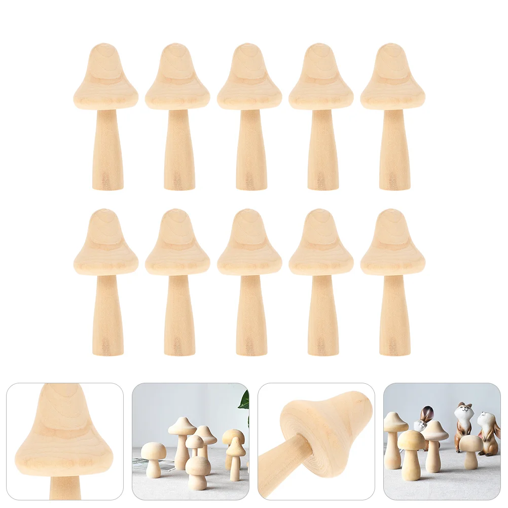 10 Pcs Small Wooden Mushroom Children Painting Toy Festival for Craft Figurine Nature DIY Decorations Crafts