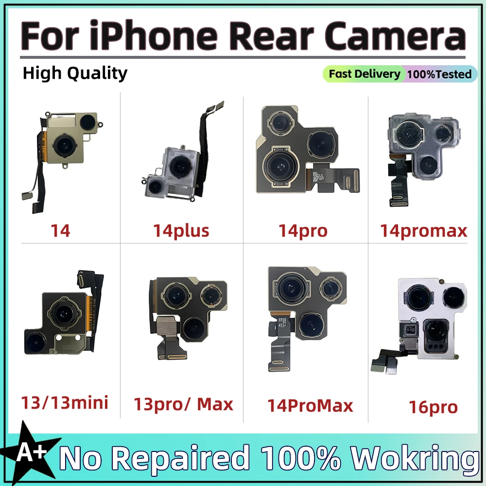 

100% рабочая задняя камера для iPhone 12 13 mini 14 15 16 Pro Max задняя камера 15 Plus 15Pro Max задняя основная линза гибкий кабель камера