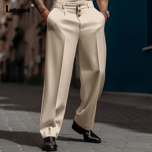 Men s Stand Pocket Elegant Wide Leg Pants Solid White Formal Party Trousers Plus Size 3xl Mens Fashion Triple Buttons Suit Pants AliExpress