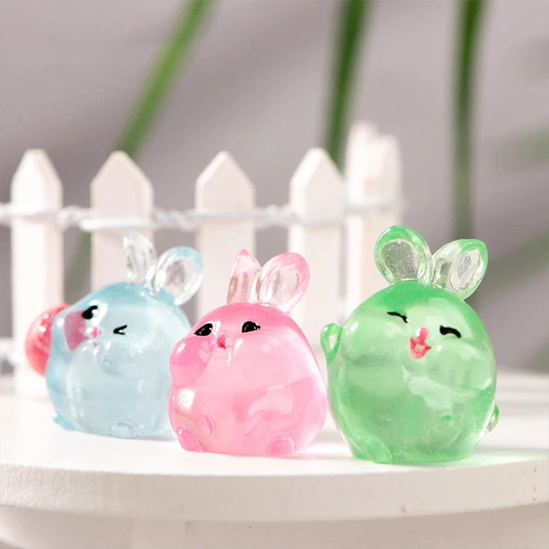 Kawaii leuchtende Mini Harz Kaninchen Ornament Cartoon Hase Miniaturen Figuren Mikro Landschaft DIY Home Dekoration Zubehör