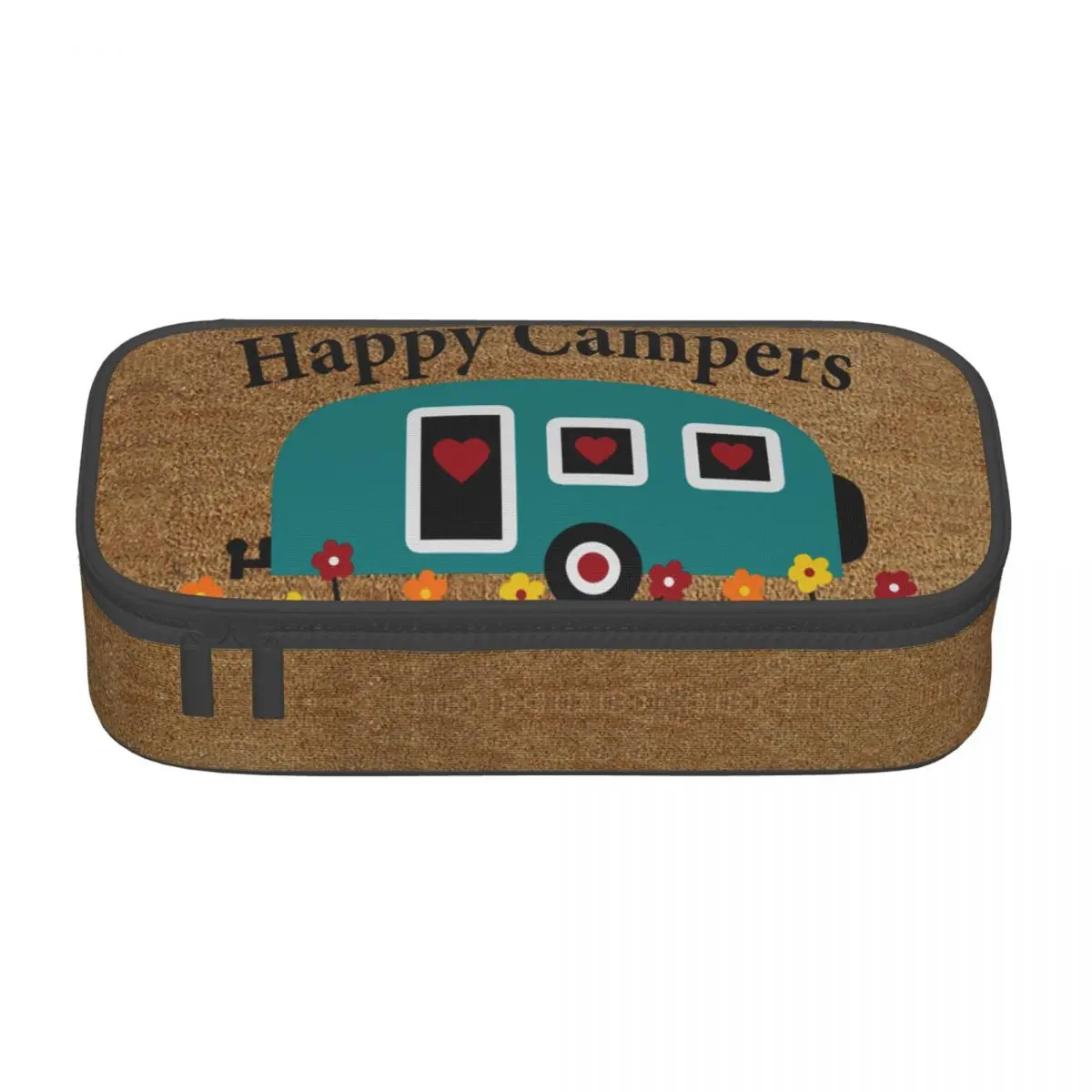 Custom Happy Campers Pencil Cases for Girl Boy Large Capacity Cartoon RV Adventure Camping Pen Box Bag School Supplies