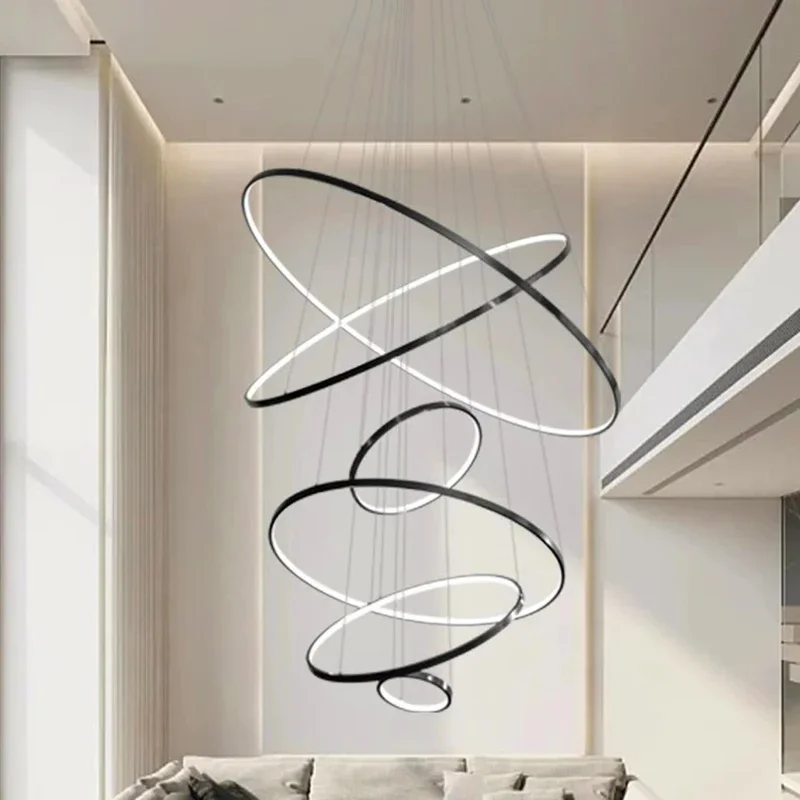 Modern Living Room Pendant Lights Stainless Steel Luxury Minimalist Villa Loft Apartment Staircase Circular Pendant Light LED