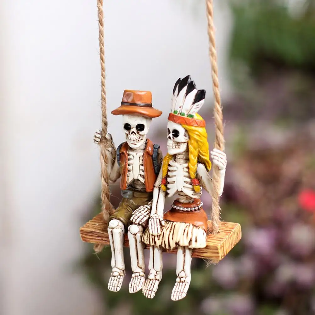 Skeleton Couple Swing Ornament Swing Couple Skeleton Statue Resin Figurine Woman Skeleton Man Halloween Ornament for Friends