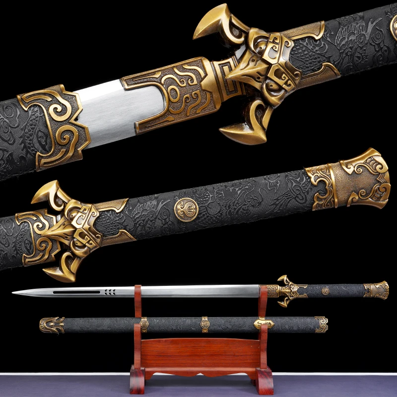 Chinese Tang Sword Manganese Steel Blade Real Full Tang Sharp Medieval Swords Ready Battle Silver King Claw Samurai Katanas