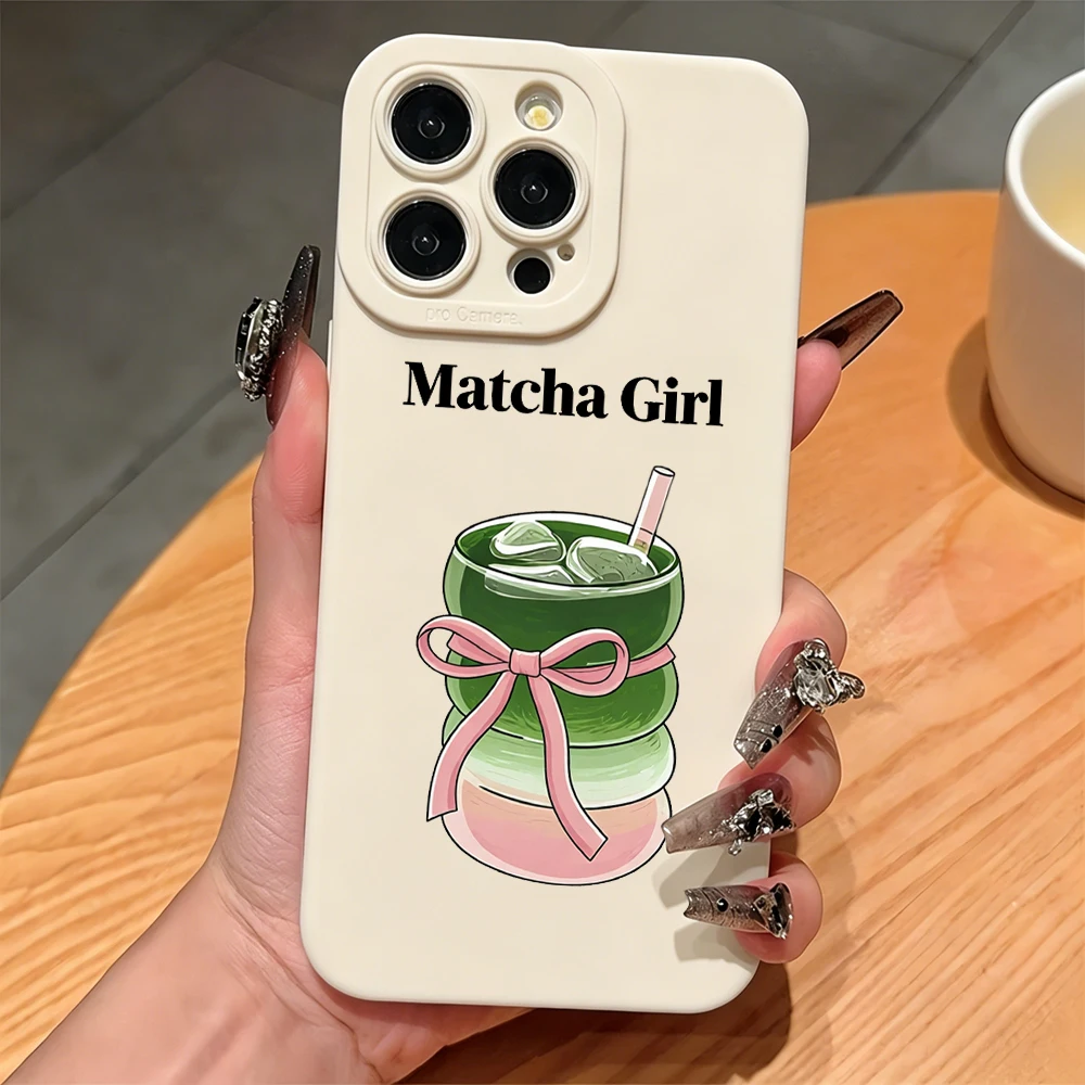 Iced Matcha Bow Phone Cases For Samsung Galaxy S26 S25 S24 Note 20 Ultra S22 S23 Plus A33 A26 A55 A36 A54 A56 Drop-proof Cover