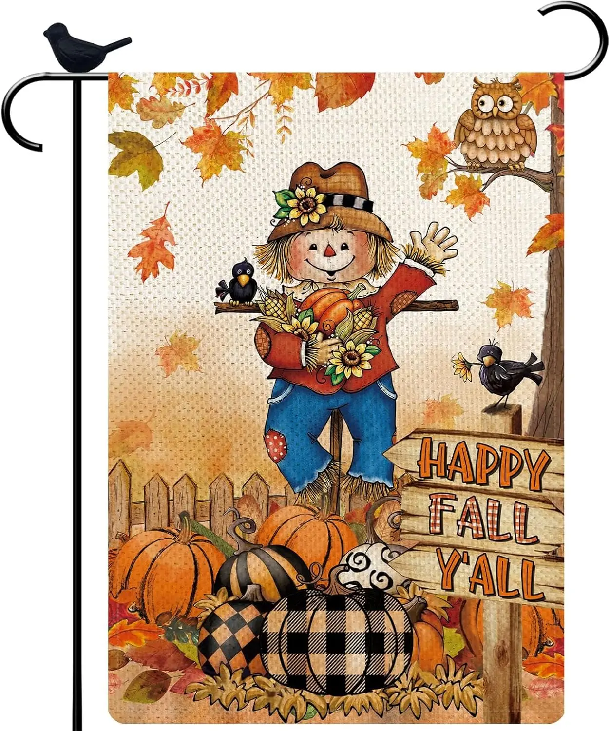 Hello Fall Seasonal Garden Flag 12.5×18 Inch Double Sided Burlap Hello Thanksgiving Day Garden Flag Welcome Pumpkin Banner Outsi