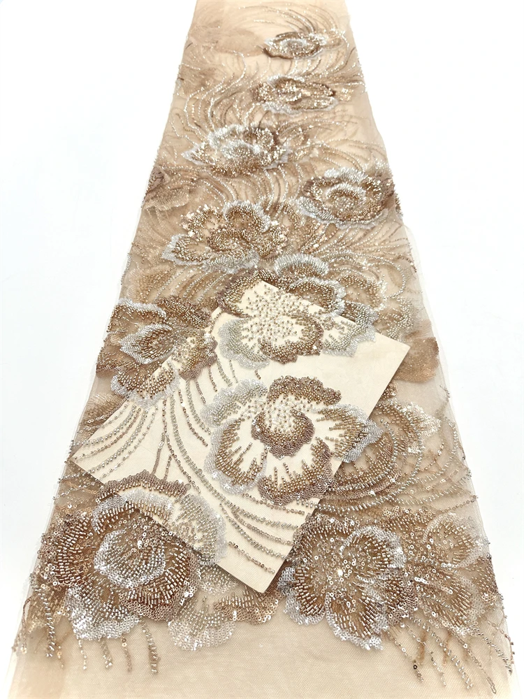 Wholesale Beaded Lace Fabric, French Mesh With Sequence, African Lace Fabric 2025 High Quality, Bridal Lace Fabric