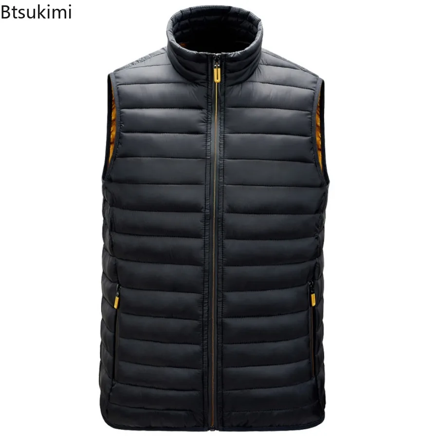 New Autumn Winter Men's Sleeveless Jackets Fashion Stand Collar Warm Casual Pockets Waistcoat Windproof Lightweight Parkas Vests