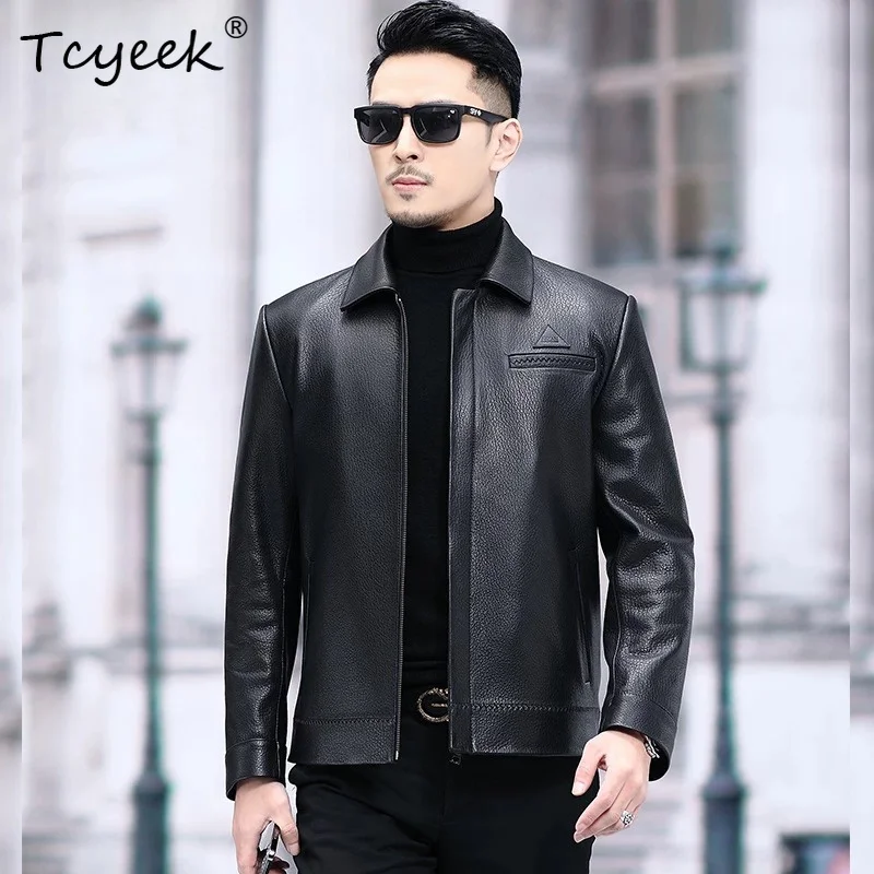 Tcyeek High-quality Deerskin Real Leather Jacket Men Business Casual Autumn Clothes Fashion Mens Coats Slim Fit Trendy 남성가죽자켓
