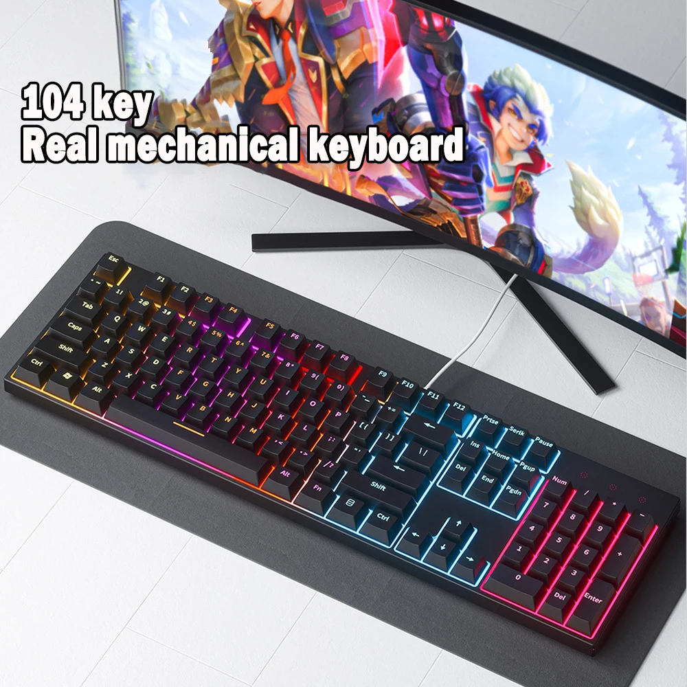 104 Keys Gaming Wired Keyboard Pudding ABS Keycap Color Back Light Mechanical Keyboards E-sports Peripherals for Desktop Laptop