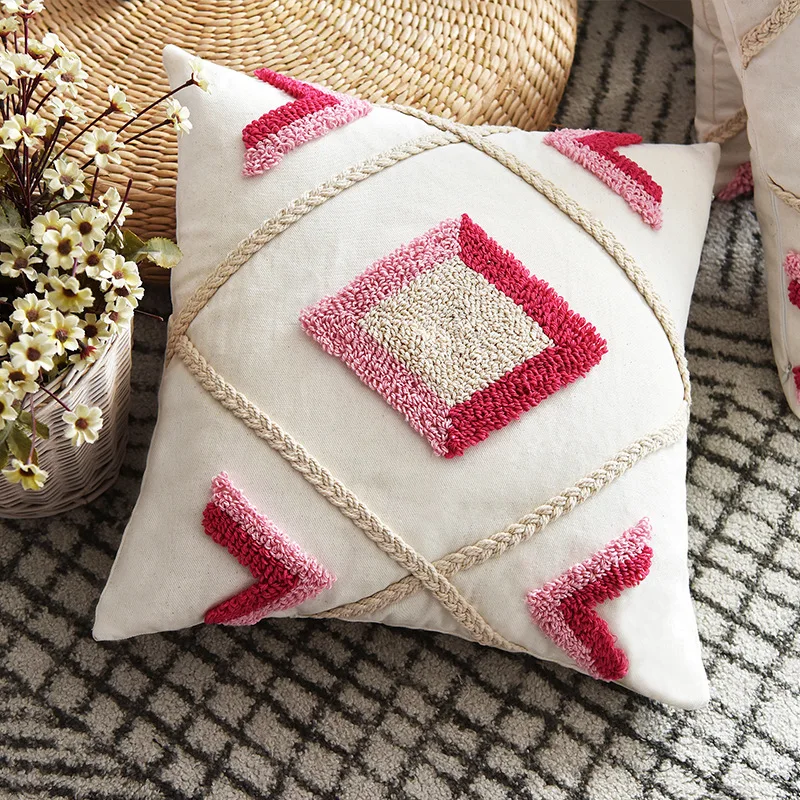 Cushion Cover Nordic Ins Pink Red Tufted Pillow Cover Cushion Case Style Element Design Cute Pillow Case