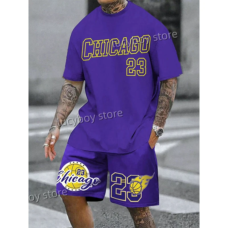 23 Chicago Letter 3D Printed Sport T-shirt+shorts Suit Set Men Male Luxury Tracksuit Outfit Summer Oversized 2 Piece Set Clothes