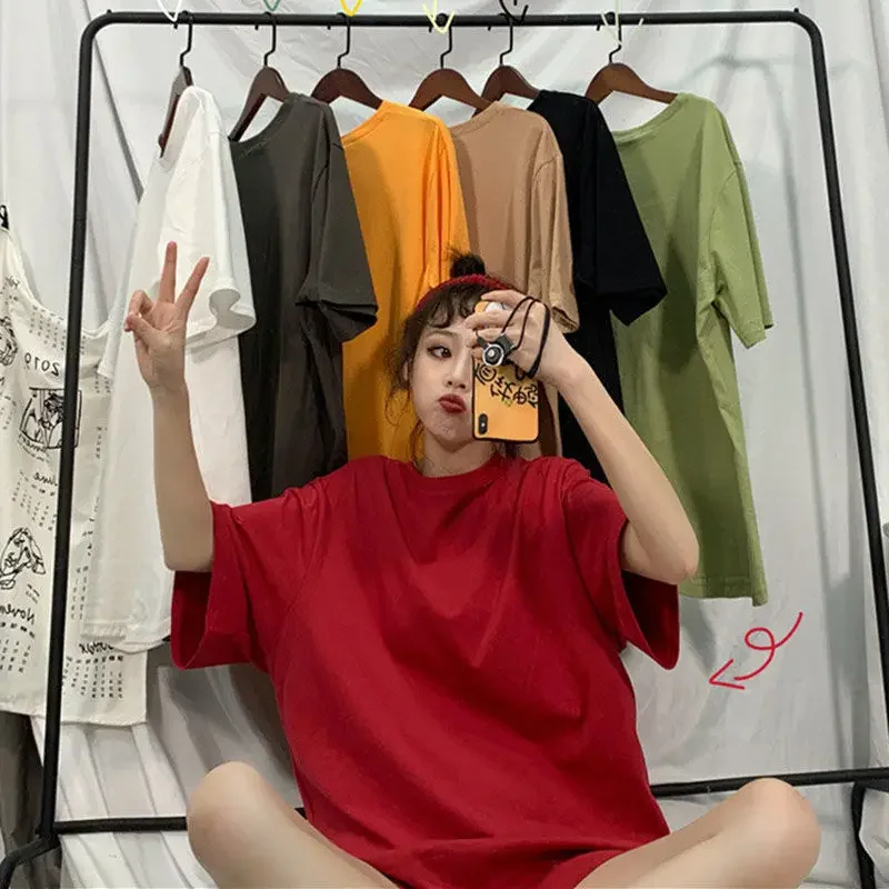 

Women Sleep Tops Casual Solid Loose Half Sleeves Colorful Female Sleepwear Pajamas Students All-match Popular M-3XL Daily Top