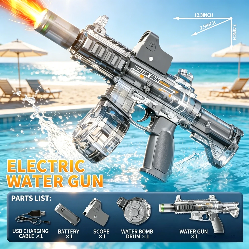 

LED Light-Up M416 Water Blaster Automatic Continuous Shooting Design Fun Summer Outdoor Water Fight Toy for Boys and Kids