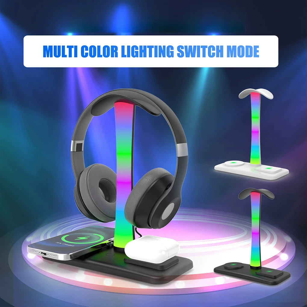 

Подставка для наушников 3 в 1, беспроводное зарядное устройство, RGB игровые наушники, гарнитура, кронштейн для мобильного телефона, Bluetooth-наушники, зарядная док-станция