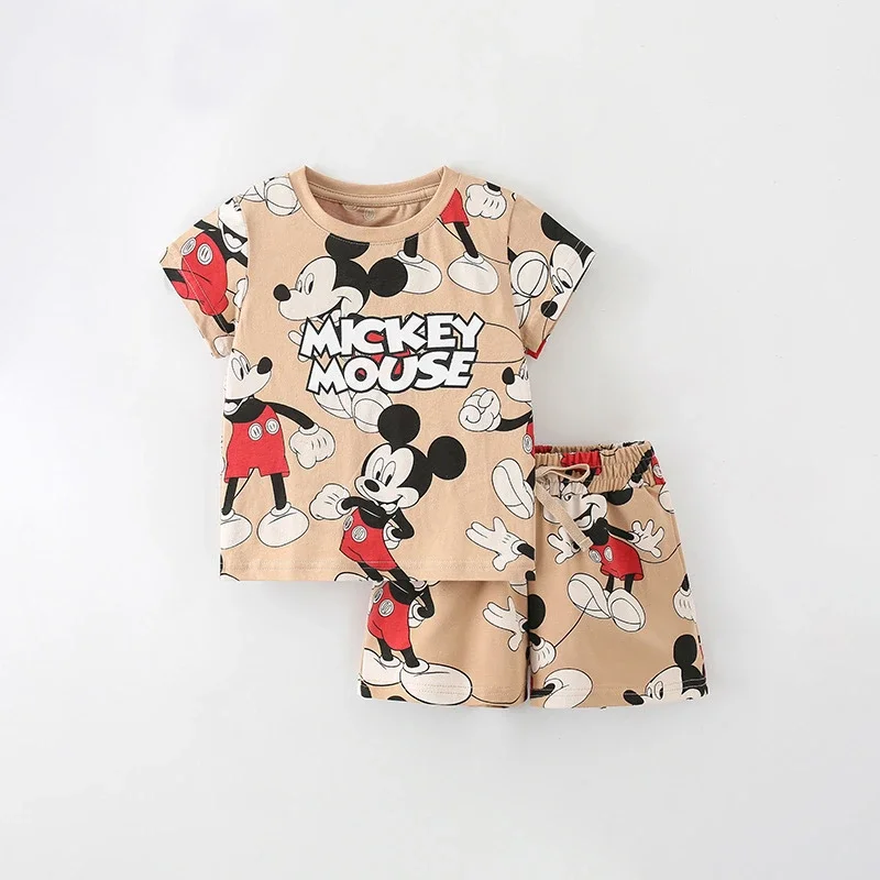 Summer Little Boy Mickey Mouse Cartoon Set Boy Toddler Casual Short Sleeved Disney Sets Kids Preppy Clothes Outfits