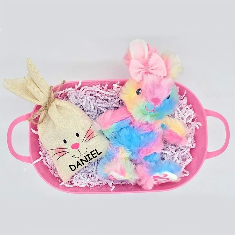 Custom Personalised name Bunny rabbit candy bag Egg Hunt basket Stuffers happy Easter Party decoration family kid boy girl gift