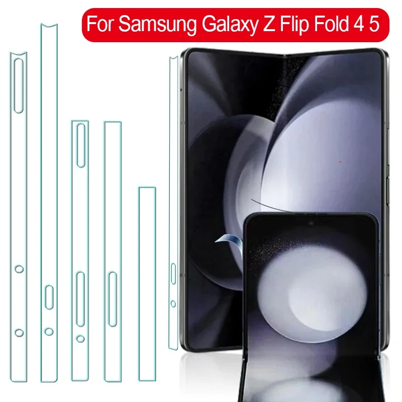 For Samsung Z Flip 5 4 Clear Side Sticker Hydrogel Protector Frame Border Dust Net Films For Galaxy Z Fold 5 Flip 5 Fold4 Flip4