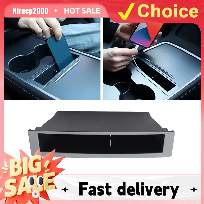 

New Center Console Armrest Storage Box Card Key Phone Charging Cable Organizer Case for Tesla Model 3 Y 2021-2023