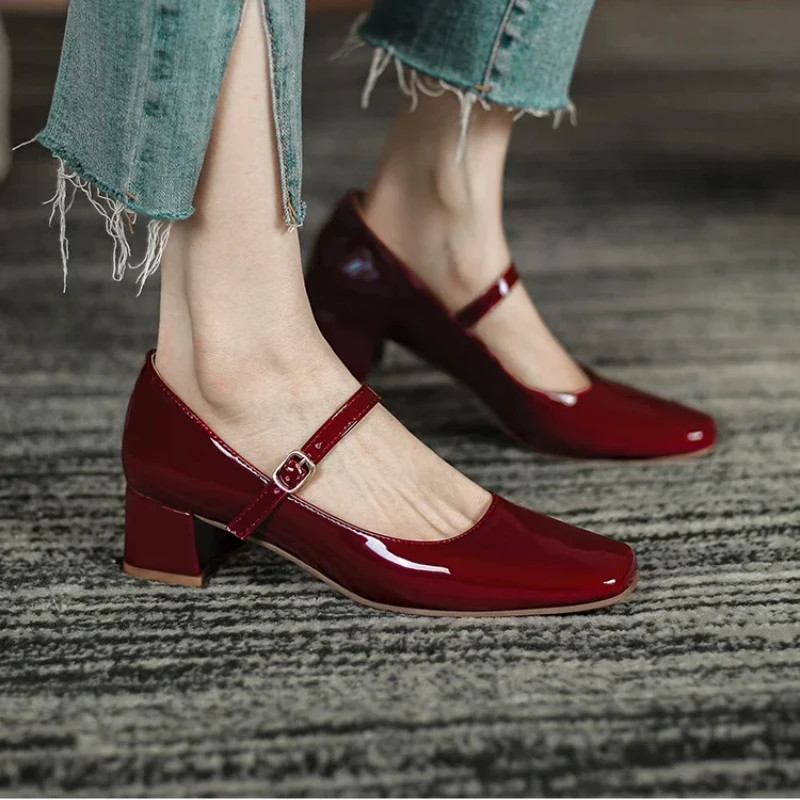 Versatile Patent Leather Pump Versatile Women's Shoes Summer 2024 New Style Single Shoe Shoelace Evening Wind Mary Jane Shoes