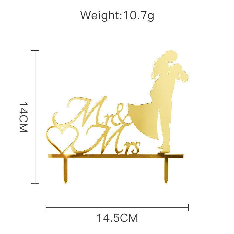 Gold Acrylic mr and mrs cake topper love cake decoration Wedding Baking Decoration Anniversary Party Favors