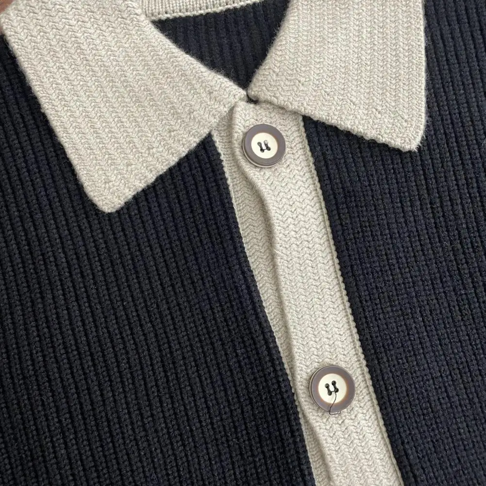 

Мужской свитер, пальто, цветные блоки, застежка на пуговицы, отложной воротник, вязаная свободная теплая куртка, осенне-зимний кардиган, верхняя одежда