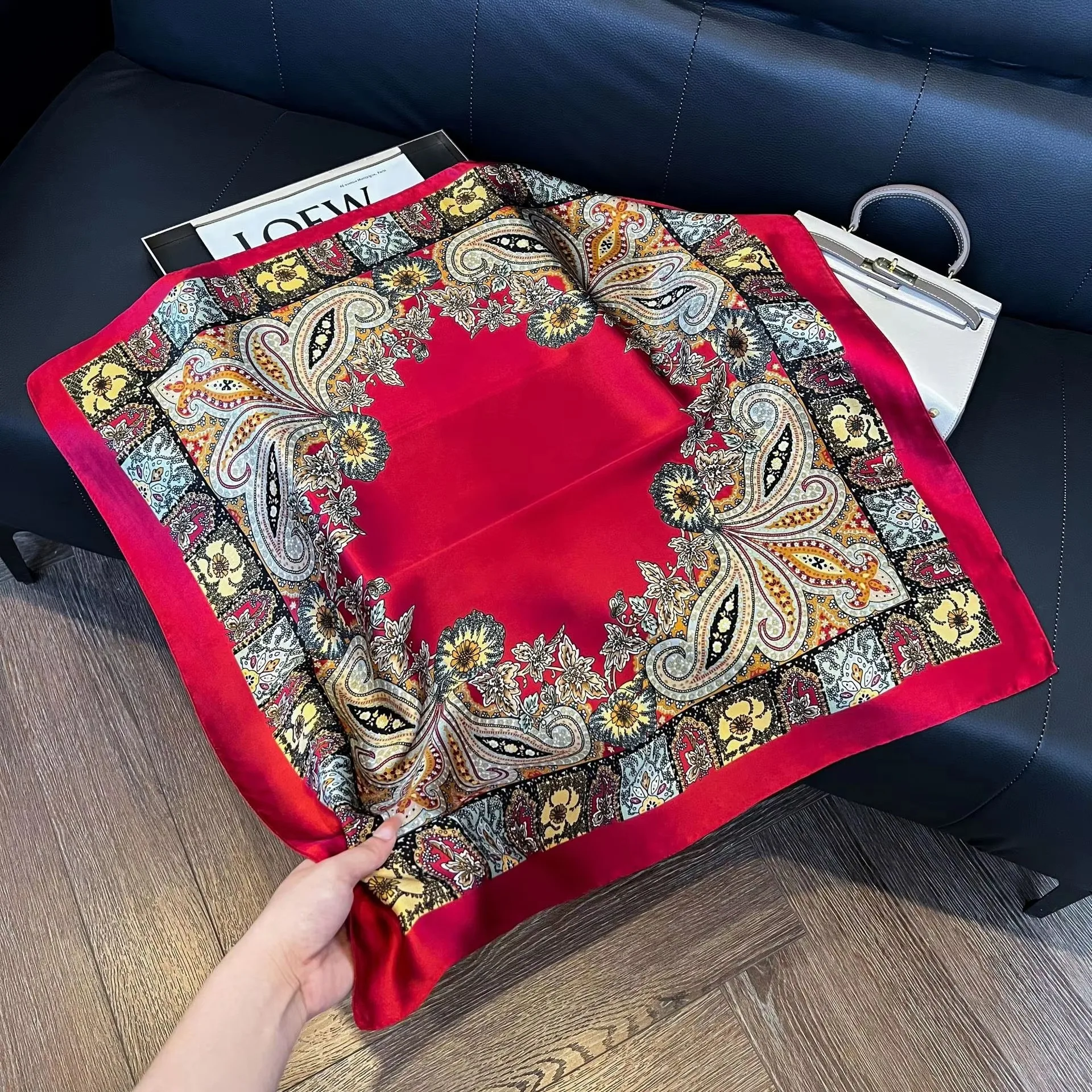 2026 New Retro Print Cashew Scarf Women Simulated Silk Hijab Versatile Neckerchief Satin Shawl Bag Ribbon Headband Wraps Bandana view 5