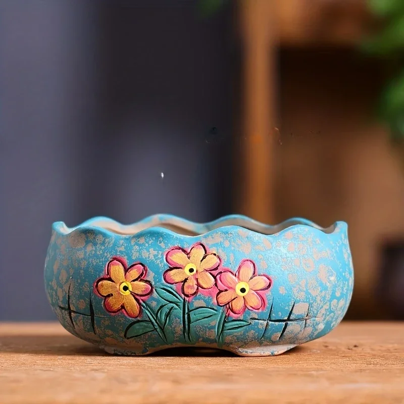 Succulent Flower Pot Ceramic Large Hole Diameter Combination Creative Ceramic Hand-painted Flower Pot Gift for Garden Lovers