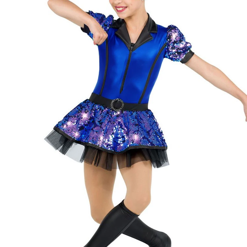 Jazz Dance Costume Customized Dance Competition Wear Dress for Girls kid blue Stage competition Performance Dance Wear