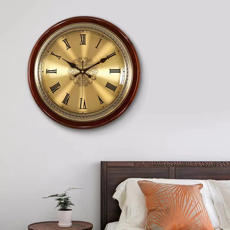 Luxury Round Solid Wood Clock Metal Retro Nordic Style Silent Wall Clocks Bedroom  Living Room Classic Chic Horloge Home Decor