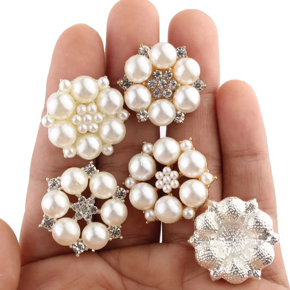 

1Set Pearl Flower Hair Accessories Alloy Base Rhinestone Pearl Decor DIY Patch for Women Hairpin Hairband Brooch Jewelry