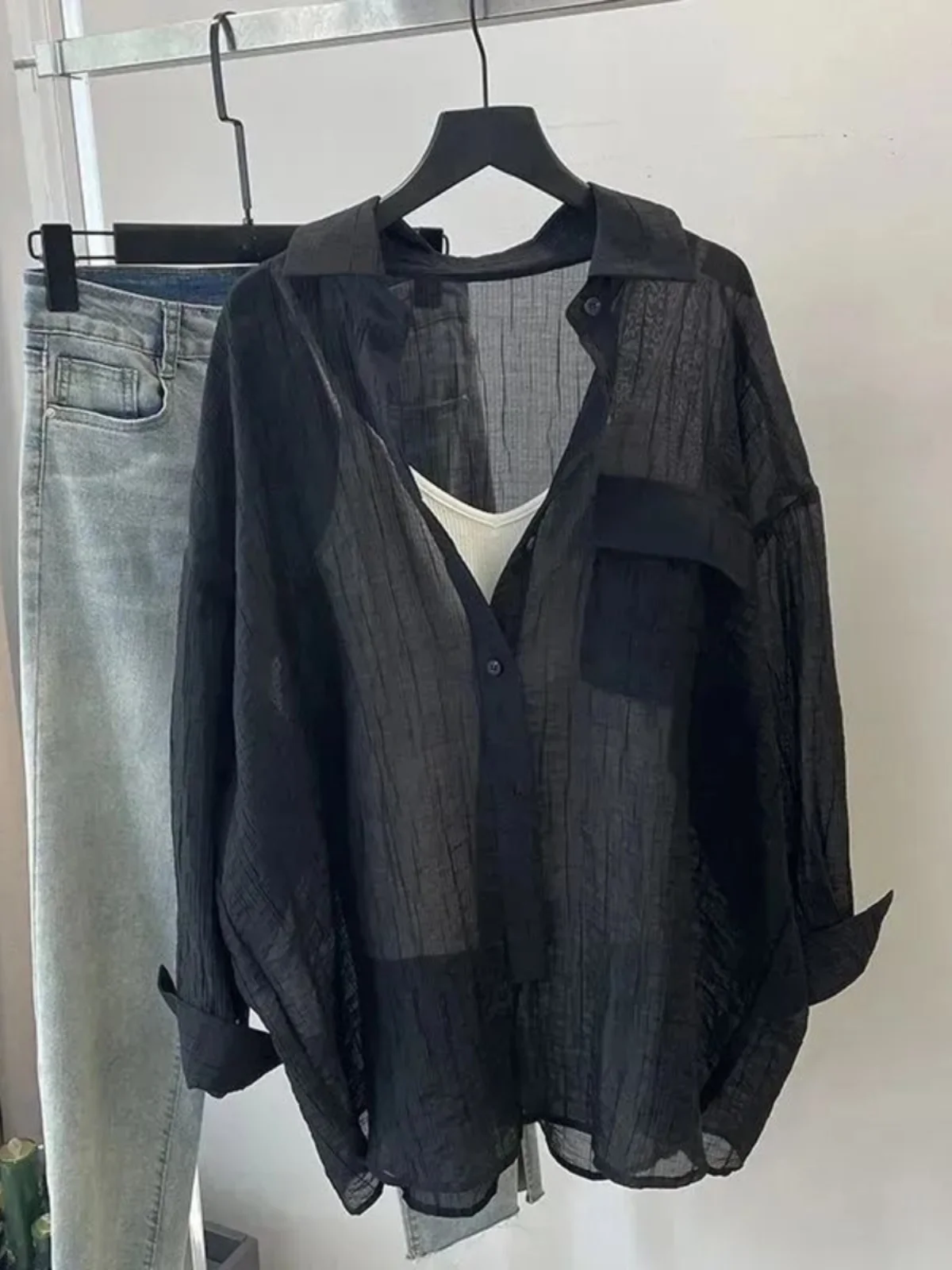 Camicetta estiva sottile coreana Sle in puro colore da donna, design ampio, lunga protezione solare, irt, casual, chic, in cotone di seta