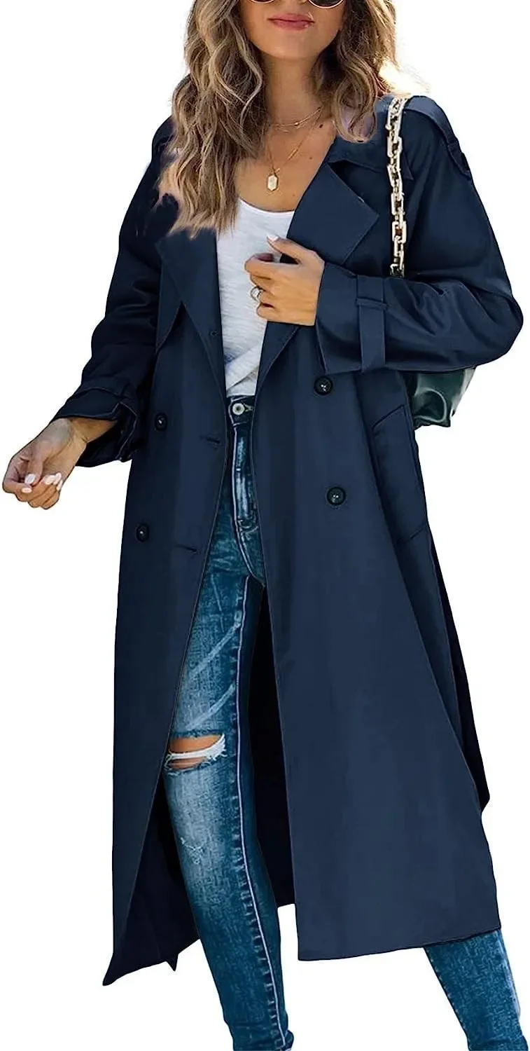 und die Vereinigten Staaten 2025 Neue Mode Einfarbiger Lässiger Damen-Trenchcoat mit Revers und Langen Ärmeln für Herbst und Winter – Detail 10