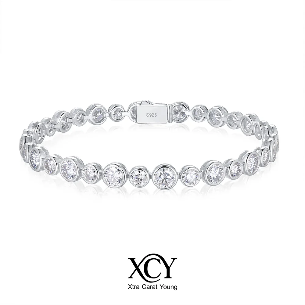 

XCY 4.5mm Round Cut Moissanite Tennis Bracelet 925 Sterling Silver Diamond Bracelets Party Wedding Luxury Jewelry Gift for Women