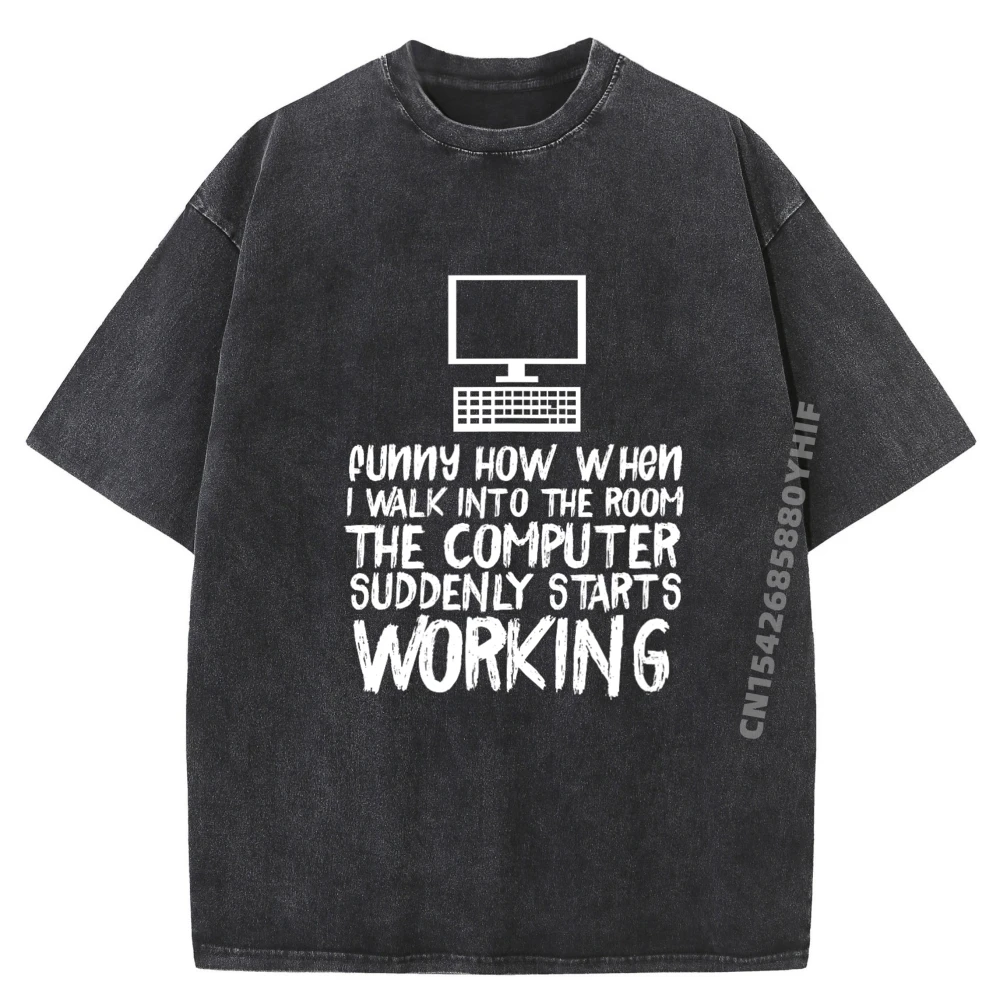 

Funny Computer Starts Working Information Technology It Brand T Shirt Oversize Man Street Washed Clothes