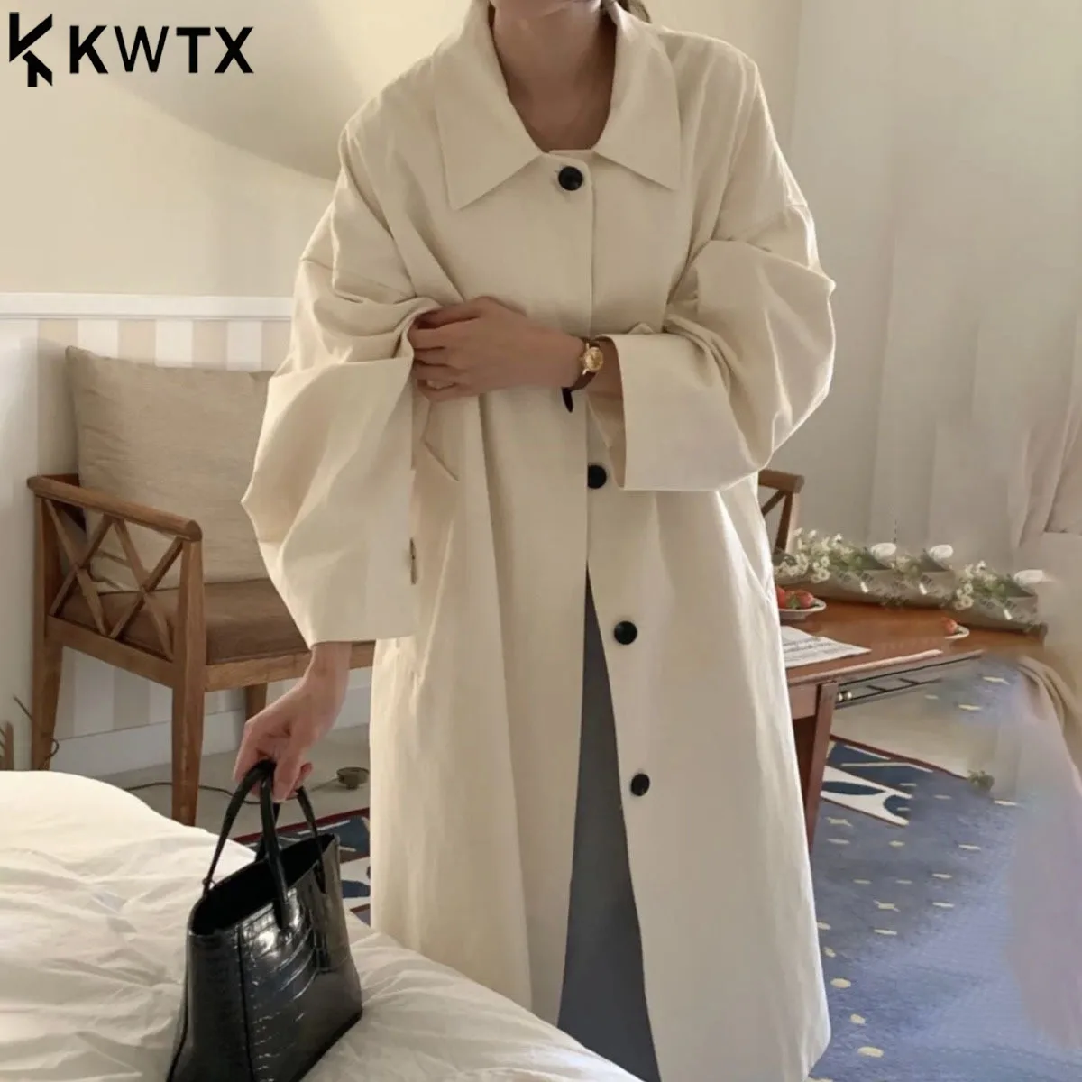 

KWTX женский плащ с капюшоном, однобортный, средней длины, винтажный, ретро, премиум-класса, однотонный, осень-зима, Новое поступление 2025, новое поступление