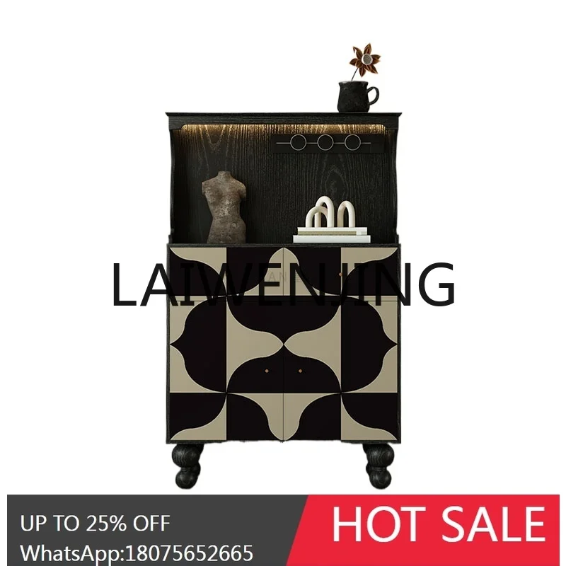 

RWJ Wall-Mounted French Coffee Side Cabinet Black Storage Organizer Tea Cabinet