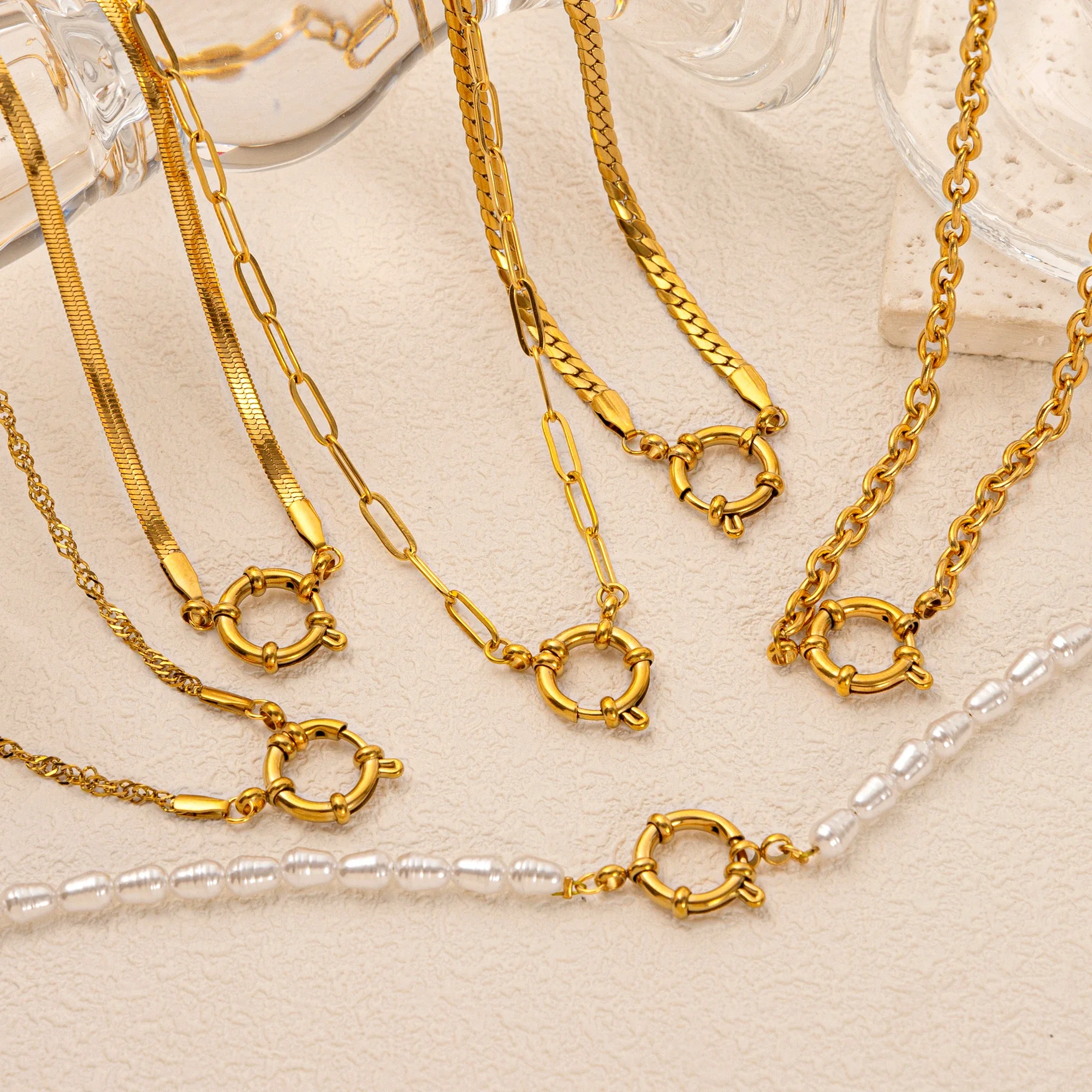 

18K Gold Plated Stainless Steel Snake Bone Chain Necklace – Elegant DIY Jewelry, Lightweight & Durable