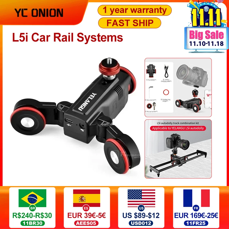 YELANGU L5i Car Rail Systems Camera Slider Dolly Time Lapse Electric Motorized Dolly Car For Camera Phone Camcorder DSLR