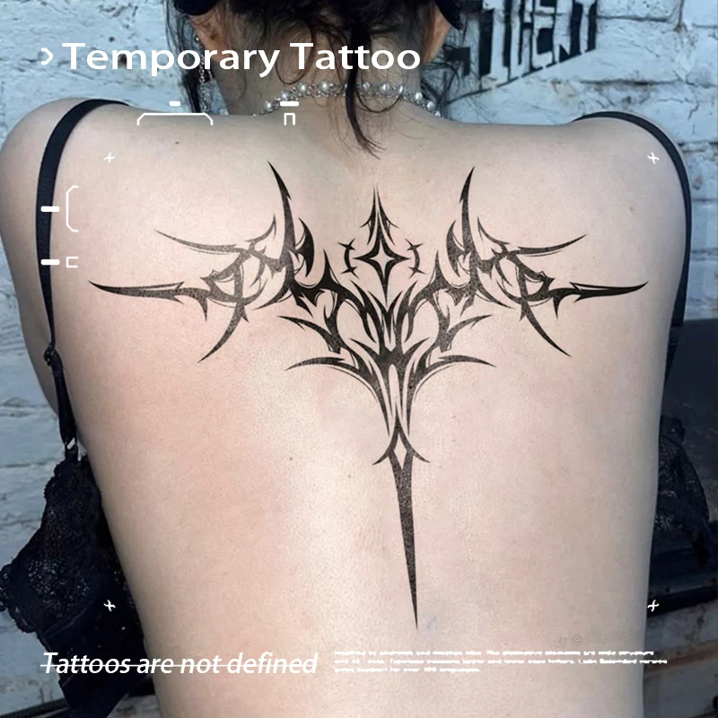 

American Gothic Cross Herbal Juice Tattoo Patch Temporary Tattoo Back Durable Waterproof Sexy Hot Girl Fake Tattoo Party Gif Y2K