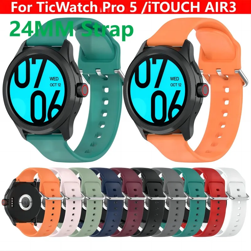 Pulseira de silicone para TicWatch Pro 5, Pulseiras, Pulseira Sport, Pulseira de relógio inteligente, Acessórios Air3, 24mm