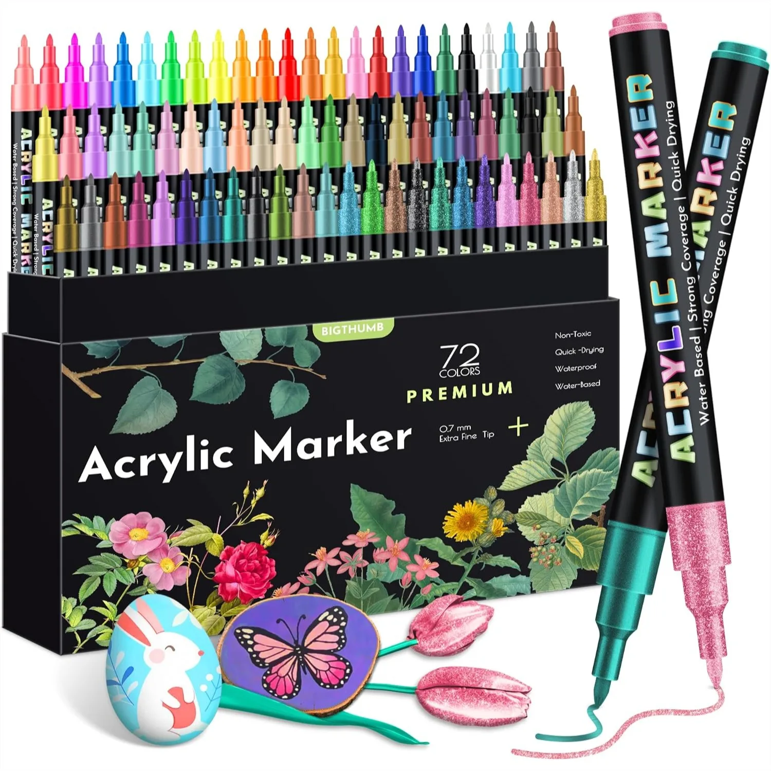 

72 Colors Acrylic Paint Pens Markers, Extra Fine Tip for Rock Painting, Ceramic, Wood, Canvas, Glass, DIY Art Supplies