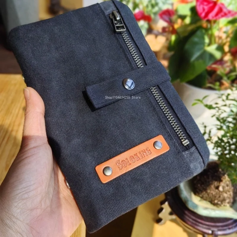 Handmade Oil Wax Canvas Storage Bag A6 Loose Leaf Notebook Hand Account Storage Wallet Card Album Large Capacity Sketchbook