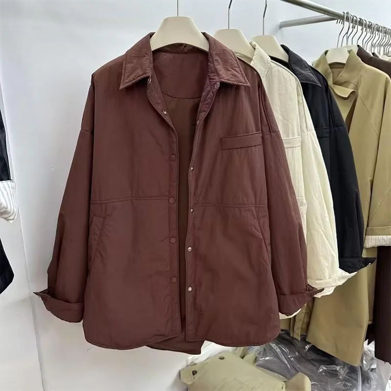 

European Sle Cotton irt Lightweight Loose Warm Collar Women's Winter Outerwear Cardigan Workwear Top Dr Qing a Po